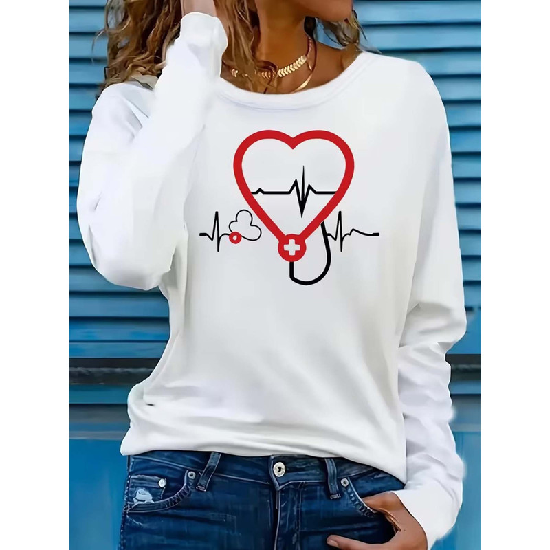 Stethoscope - تيشيرت نسائي بأكمام طويلة بطبعة سماعة
